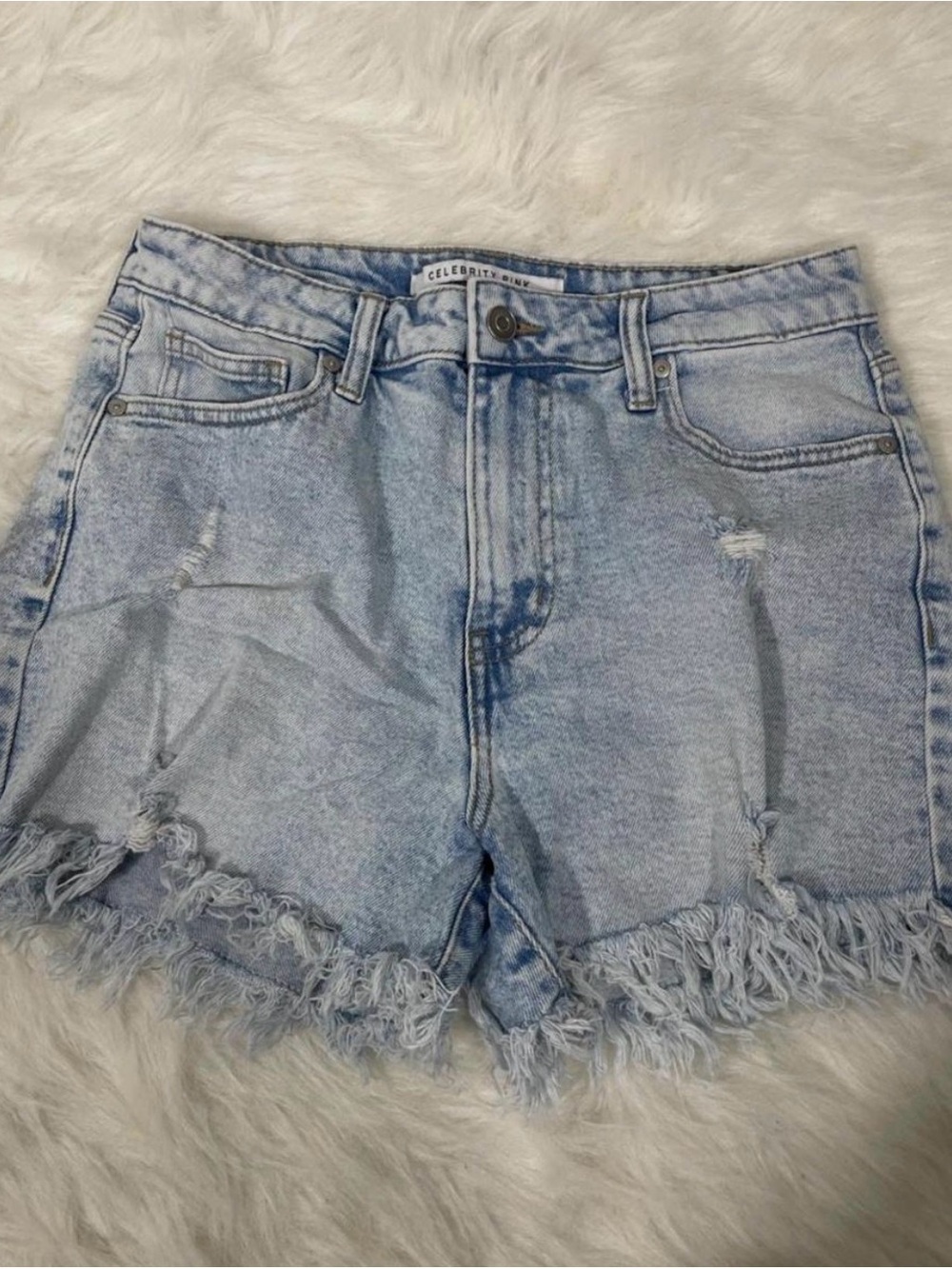 Celebrity Pink Distressed Light Blue Denim Cutoff Shorts